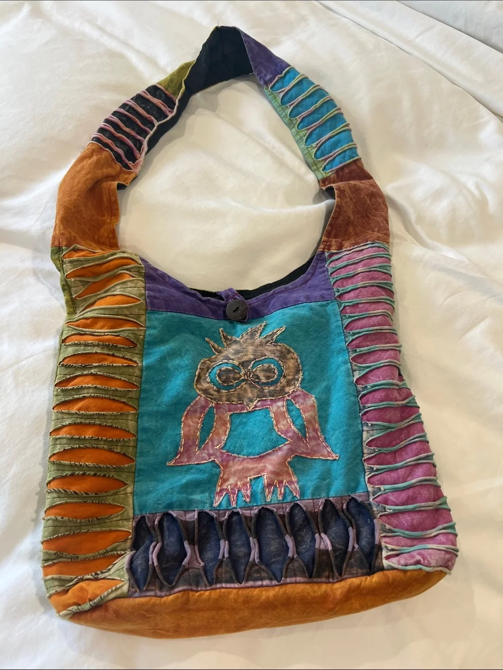 Boho Multicolor Patchwork Owl Tote Bag